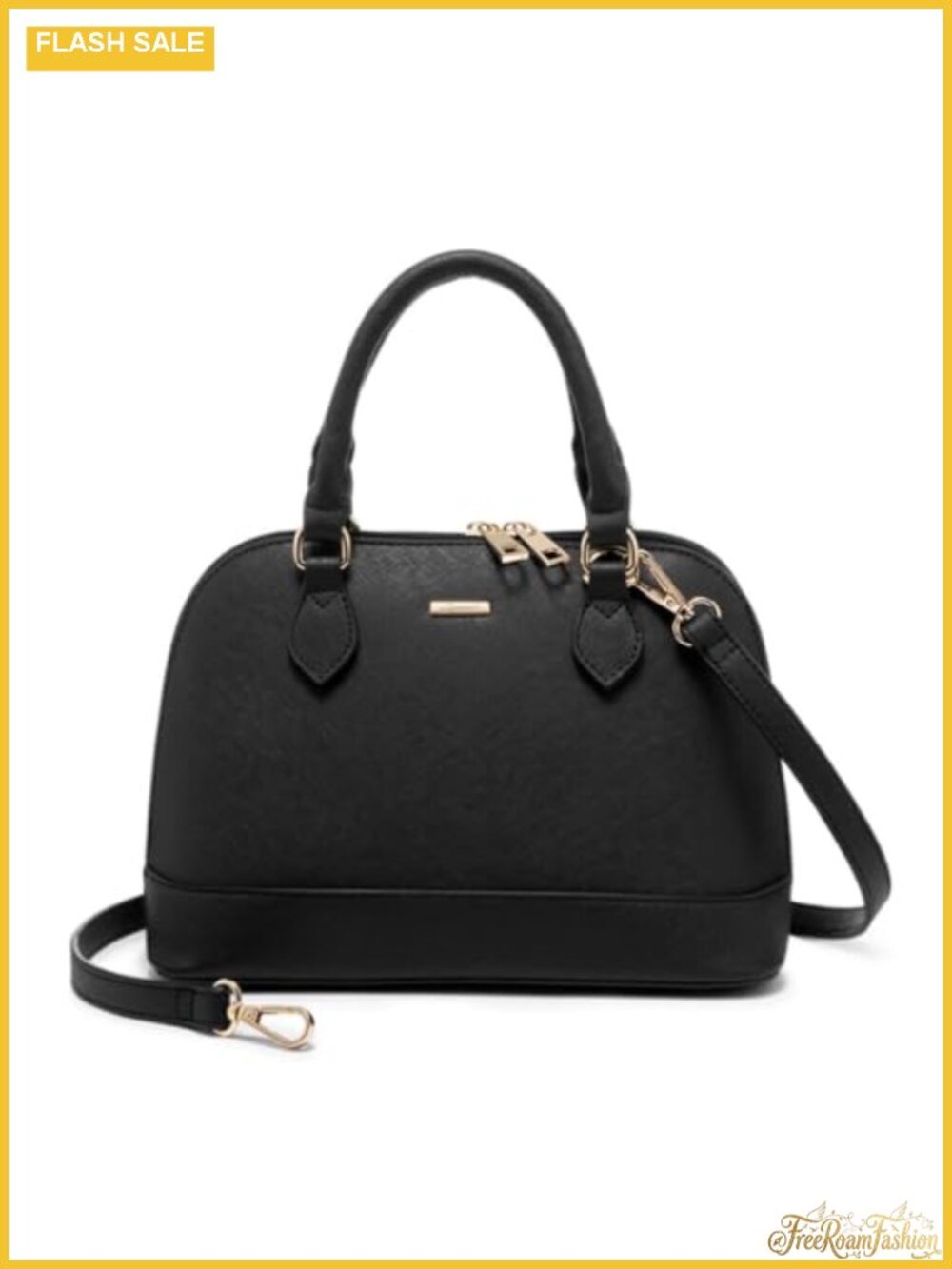 Faux Leather Satchel Handbag Double Zip Crossbody Dome Purse